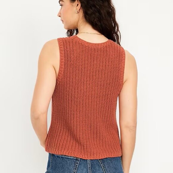"NWT" Old Navy Sleeveless Open-Stitch Sweater In Gingerspice- Women's Size XL - Picture 2 of 9